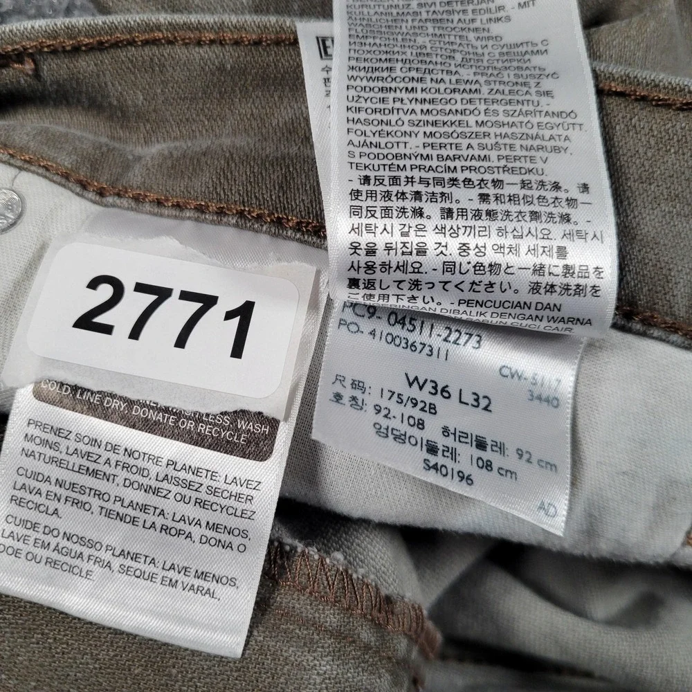 Levis 511 Jeans Mens 36x31 Gray‎ Slim Fit Stretch Denim Straight Leg Casual